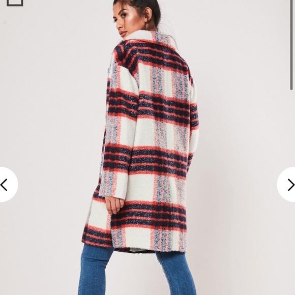 MISSGUIDED white plaid brushed formal coat - Picture 8 of 8